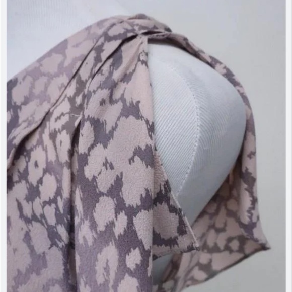 Rebecca Taylor One Shoulder Top Mauve Gray Leopard Print Crepe Blouse - Picture 3 of 12